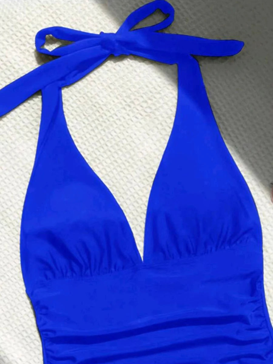 Halter Tankini Solid Swimsuit Women High Waist Swimwear Female Padded Bathing Swim Suit Swimming Beachwear Summer