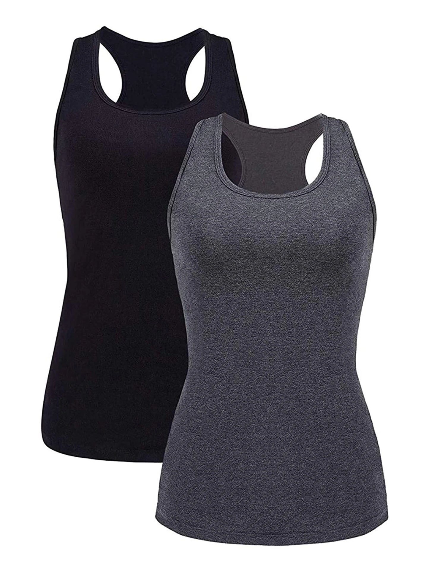 Attraco Women's Camisole 2PCS Cotton Solid with Build-in Shelf Bra Tank Tops U-Neck Soft Breathable Basic Sleepwear