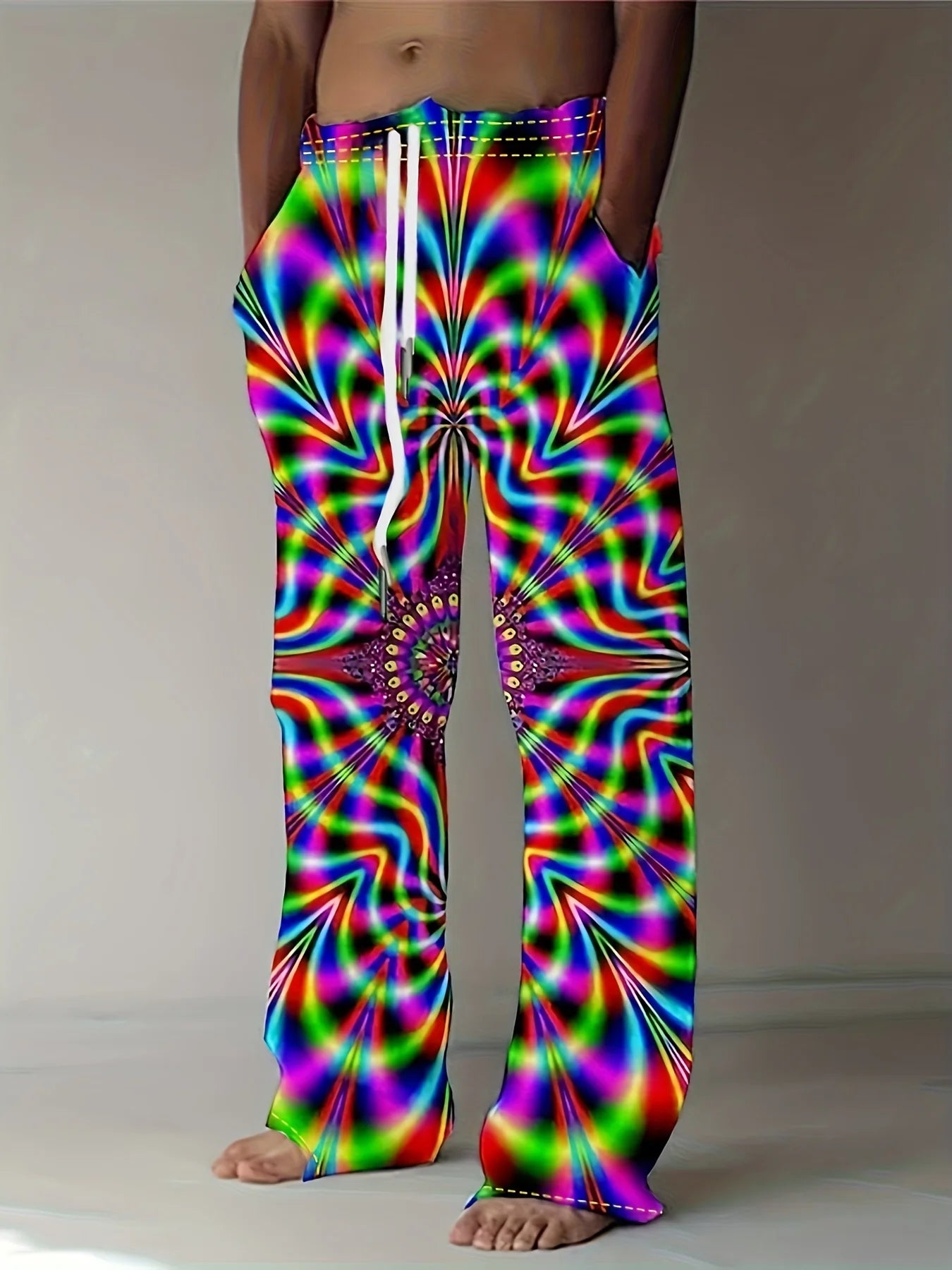 Men's Pants Summer Holiday Street Beach Pants Drawstring Pocket Casual Pants Abstract Texture Printed Men's Pants