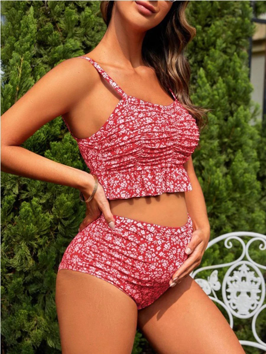 High Waist Bikini Ruffle Pregnant Swimsuit Women Two Pieces Swimwear Female Bathers Bathing Swimming Swim Suit Beachwear