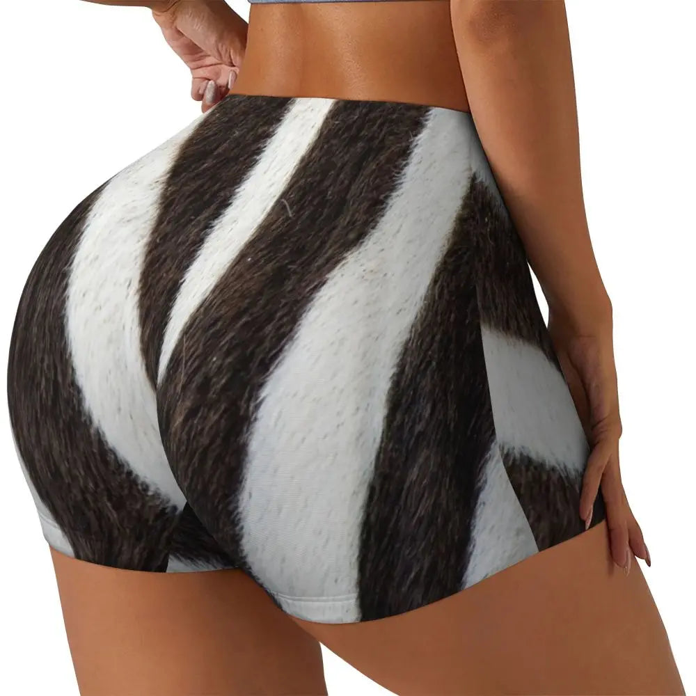 Wild Animal Designs Yoga Shorts Women Black And White Zebra Skin Stripes