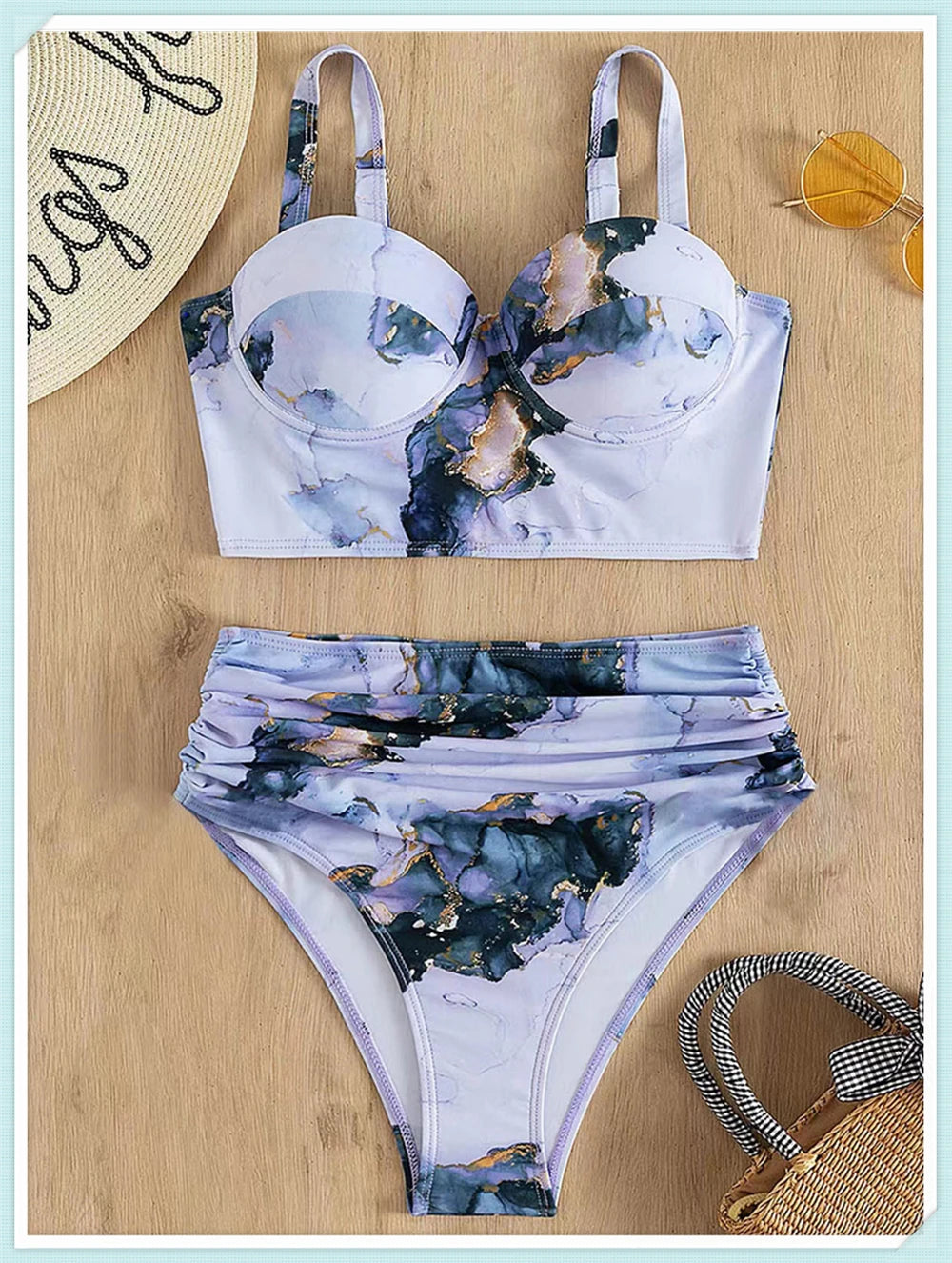 Push Up Swimsuit Women High Waist Bikini Set Butterfly Print Swimwear Female Padded Bathing Suit Swimming Beachwear Summer