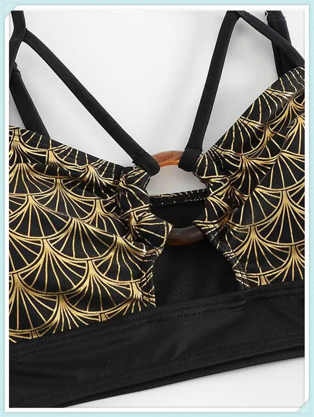 Metallic Stitch Strap Bikini Women Push Up Gold print Swimsuit Female High Waist Swimwear Bathers Bathing Suit Beachwear