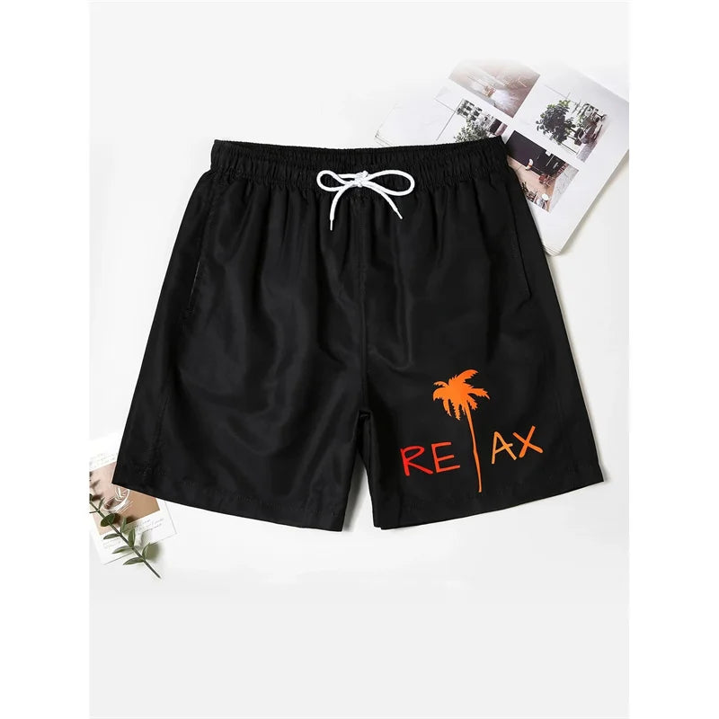 Coconut Tree Pattern Beach Shorts For Men Fishbone 3D Printed Swim Trunks Summer Street Surf Board Shorts Vacation Short Pants