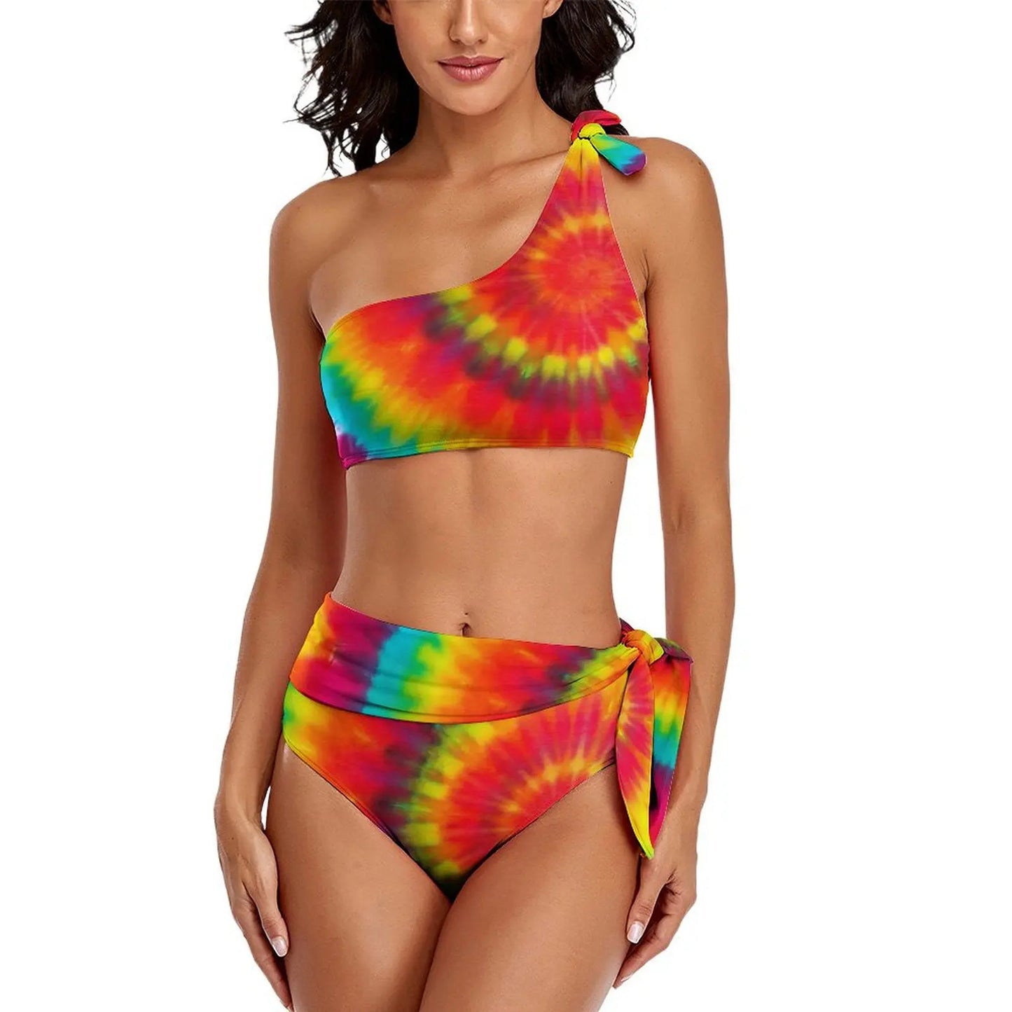 Retro Rainbow Bikinis Set Psychedelic Swirls Bikini Swimsuit High Waist Stylish Swimwear Beach 2 Pieces Feminine Bikinis