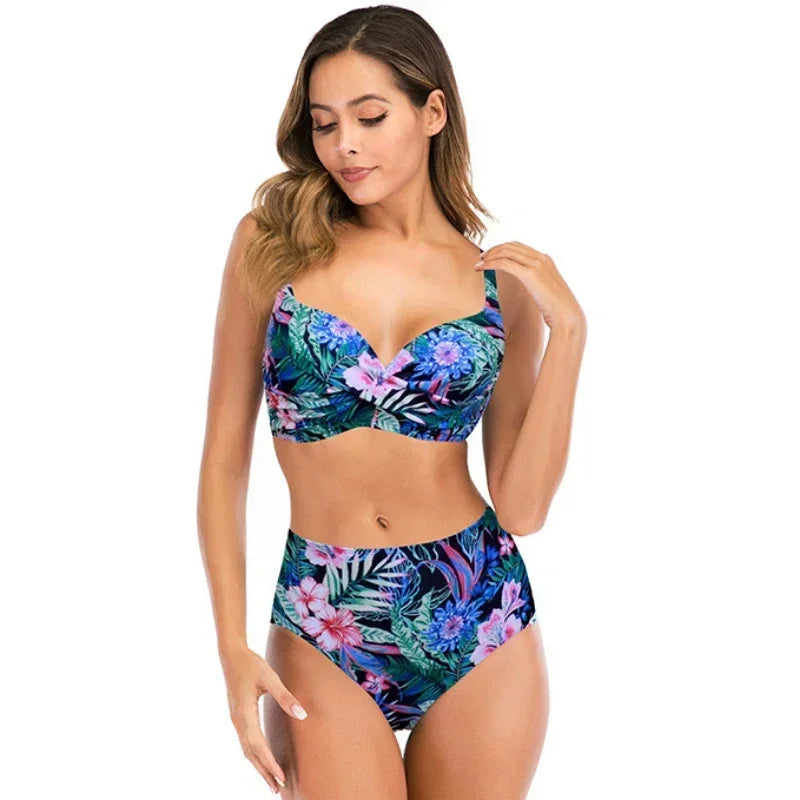 Bikini Women Push Up Swimwear Swimsuit Flower Print High Waist Bikinis Set Bathing Suit Beach Bikini