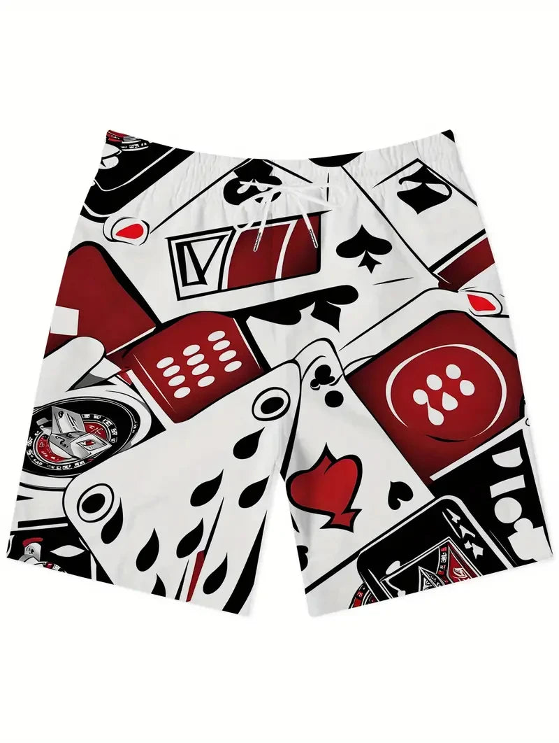 3D Poker Printed Men's Swim Shorts Trunks Poker Card Pattern Beach Board Shorts Running Sports Surfing Swimwear Clothes Man