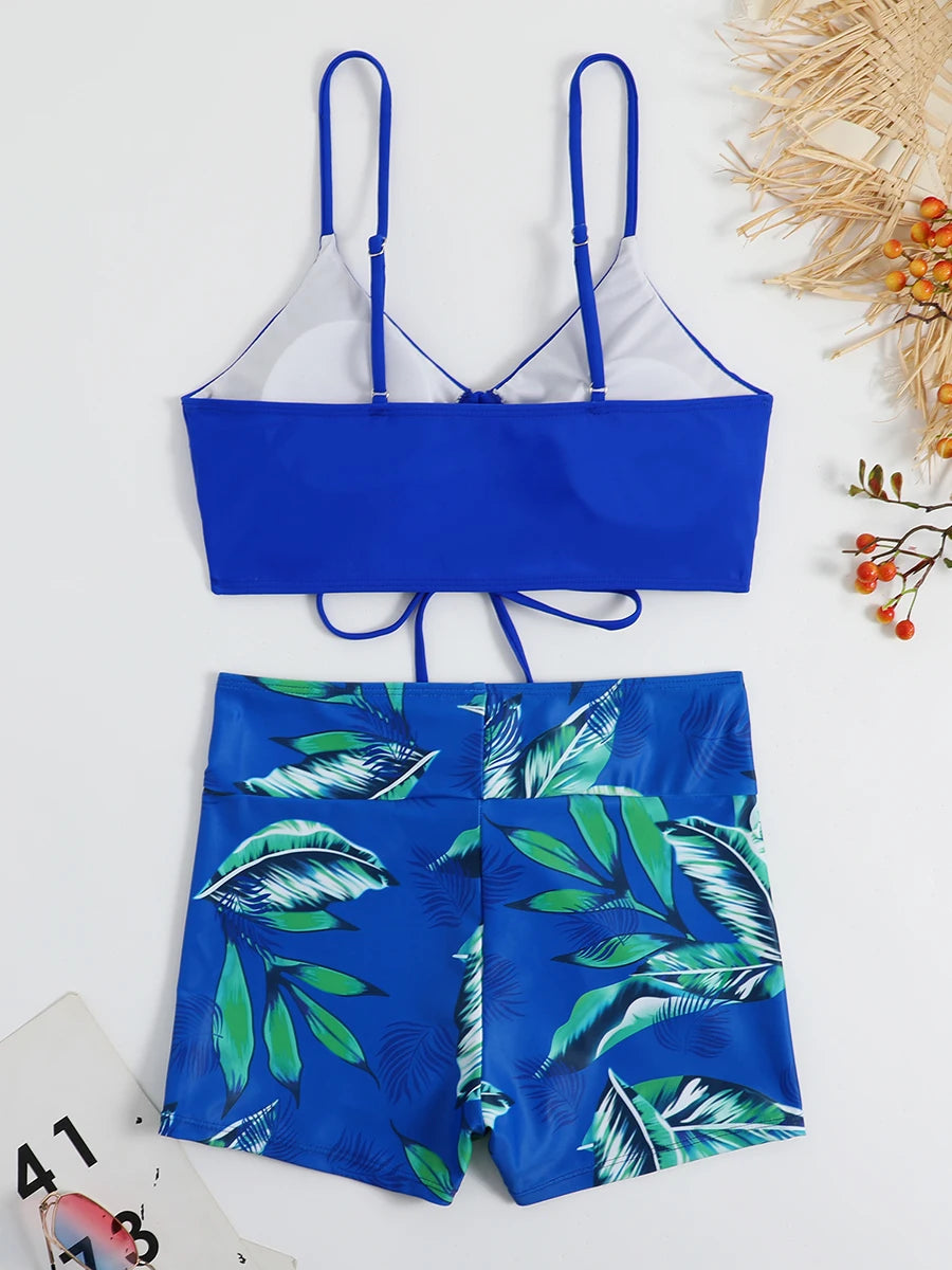 Drawstring Front Shorts Bikinis High Waist Swimsuit Women Swimwear Female Bathers Bathing Swimming Swim Suit Beachwear