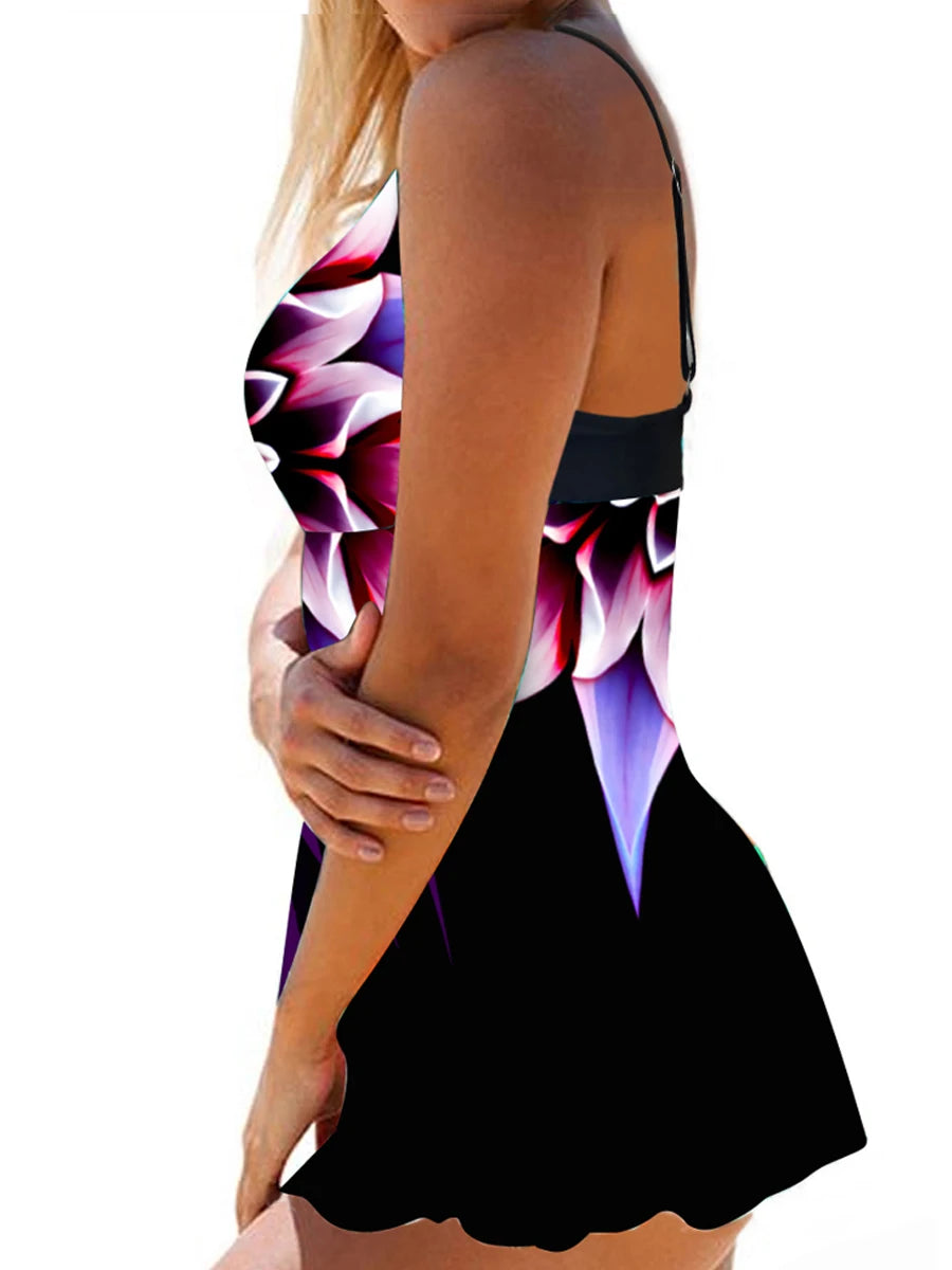 Floral Printed Tankini Two Piece Swimsuit Women Strap Swimwear Female Sports Summer Shorts Bathing Swimming Suit Beachwear