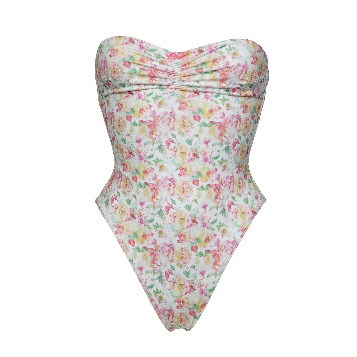 Tube Top One Piece Swimsuit Women Flowers Print Backless Swimwear Tropical Summer Beachwear Bathing Suit Bodysuit