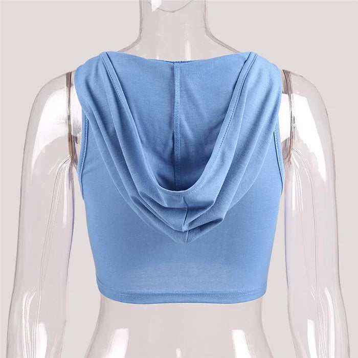 Women Sports Tops Summer Hooded Sports Bra Sleeveless Tank Skinny Quick Dry Running Fitness Short Top