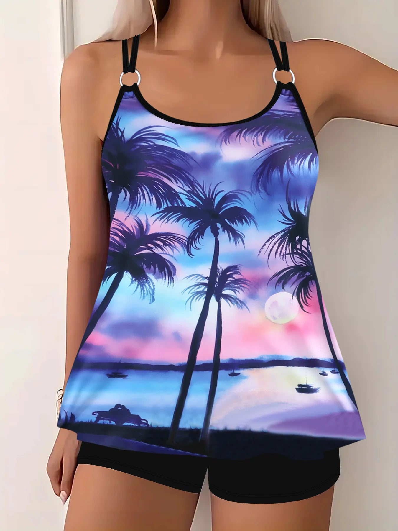 Plus Size Swimwear Women Tankini Beach Wear 2025 Bikini Set Coconut Print Two Piece Swimsuit Woman Bath Suits Big Size Monokini