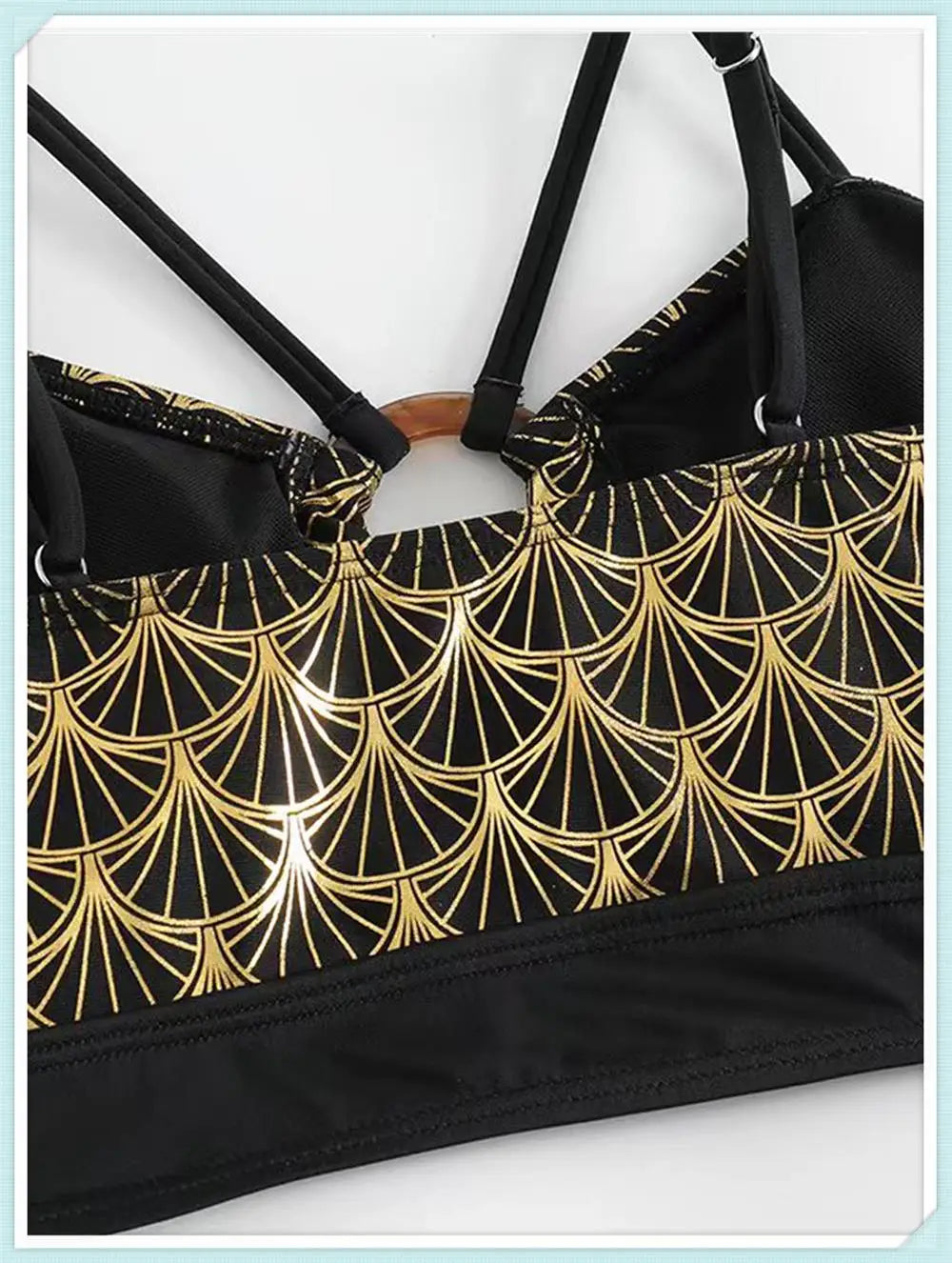 Metallic Stitch Strap Bikini Women Push Up Gold print Swimsuit Female High Waist Swimwear Bathers Bathing Suit Beachwear