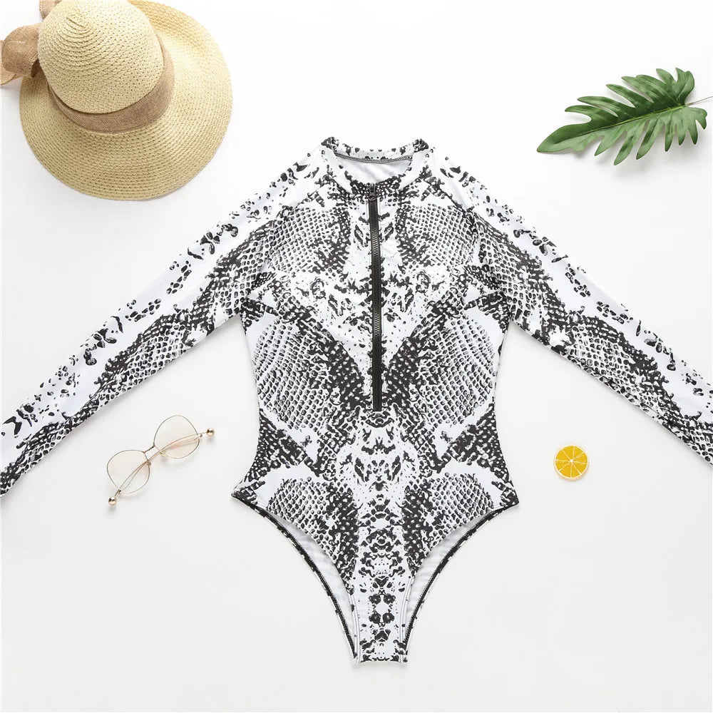 Surfing Sport Long Sleeves Swimsuit For Women Floral Printed High Quality Swimwear Patchwork Bathing Suit Tropical Summer