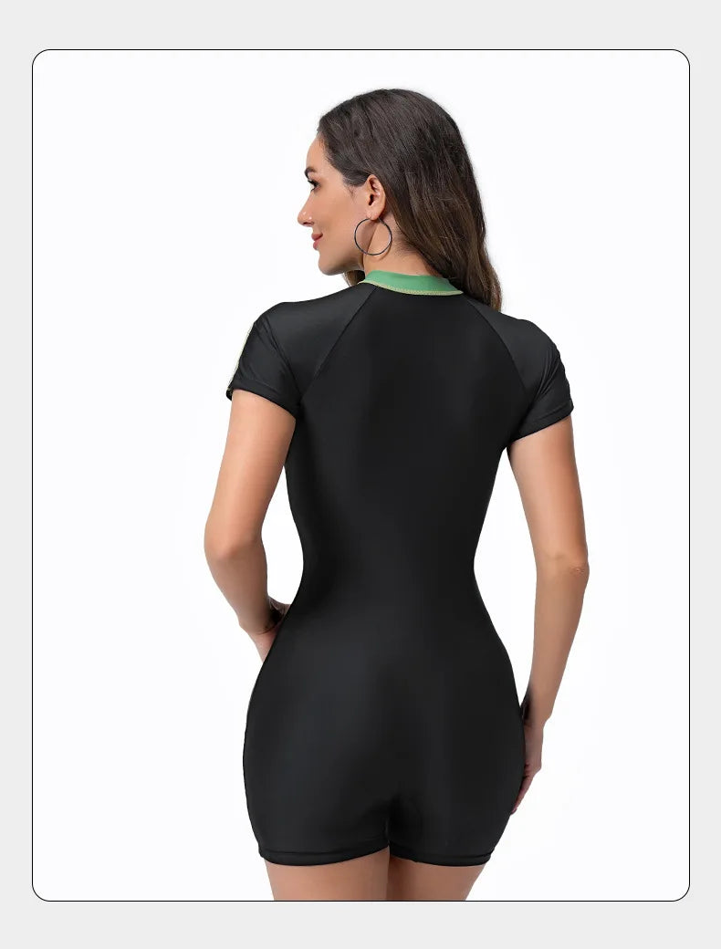 Zippper One Piece Swimsuits Women Print Party Surfing Beachwear Female Summer Long Sleeve Bodysuit Swimwear