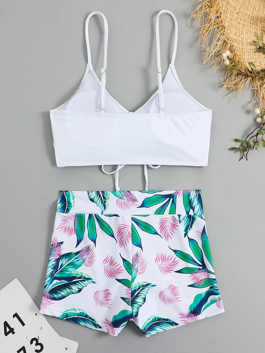 Drawstring Front Shorts Bikinis High Waist Swimsuit Women Swimwear Female Bathers Bathing Swimming Swim Suit Beachwear