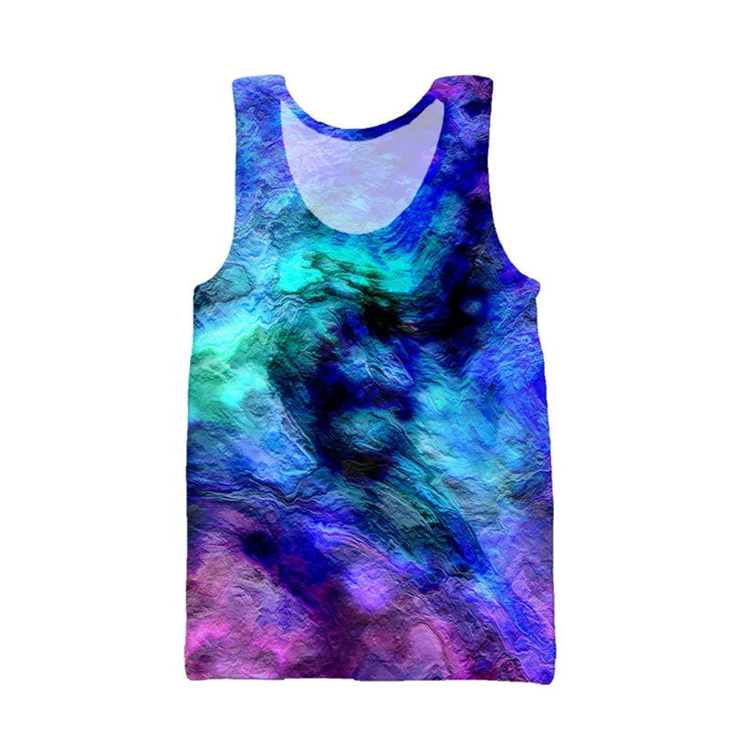 3D Printing Colorful Psychedelic Tank Top For Men Summer Street Beach T-shirt Casual Fitness Bodybuilding Gym Muscle Vest