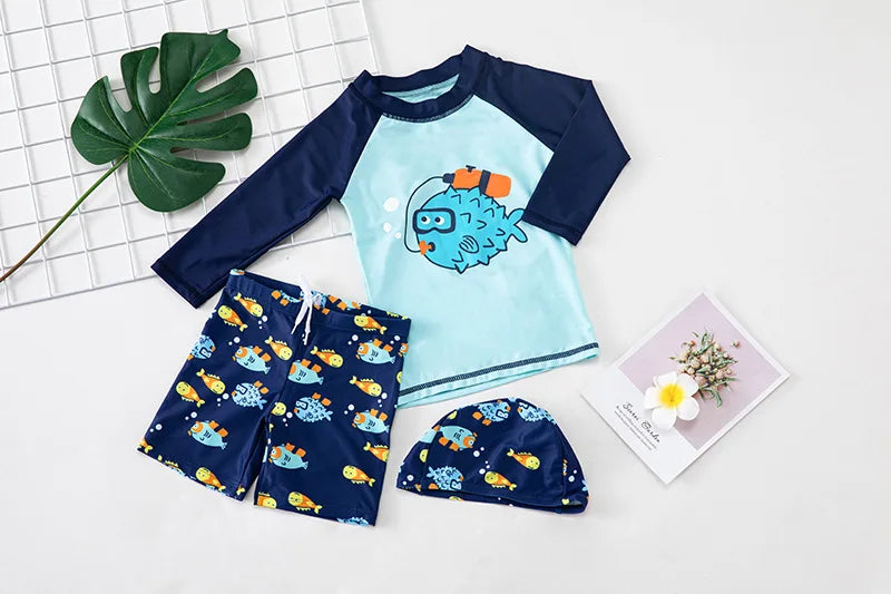 Swimsuit Boys UPF50 Baby Swimwear Shark Dinosaur UV Bathing Suit for Boy 3 Pcs Toddler Surfing Diving Suit Children's Rash Guard