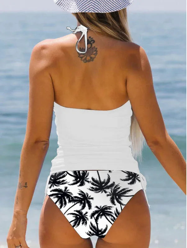 Summer Fashion Casual Vacation Swimsuit Women's Seaside Sunset Dusk Printed Bikini Two Piece Set S-6XL