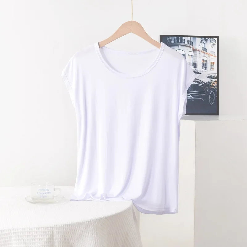 Plus size Summer women's Tshirt O-Neck Modal Loose T-shirt Solid color Simple Tee Tops XL to 8XL Bottoming Tshirts all match