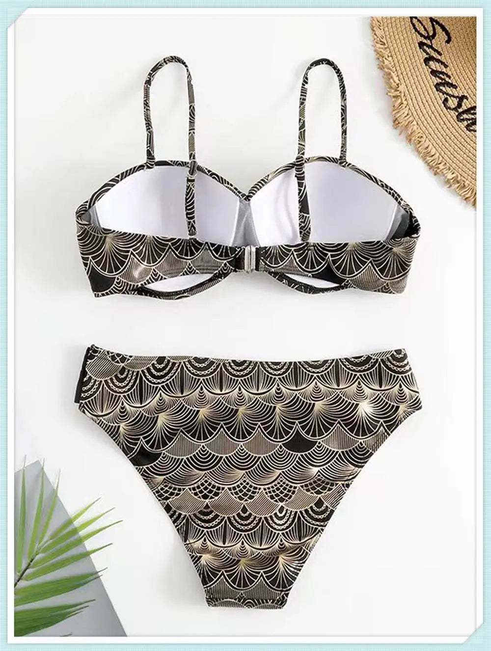 Metallic Stitch Strap Bikini Women Push Up Gold print Swimsuit Female High Waist Swimwear Bathers Bathing Suit Beachwear