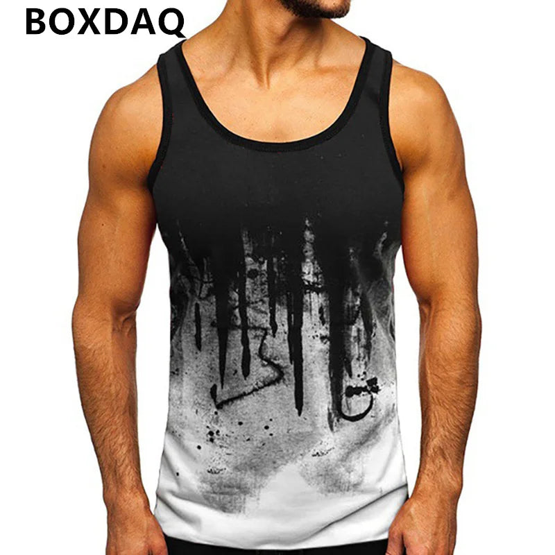 3d Tie-dye Men's Sports Tanks Summer Gym Fitness Workout Sporty Tops Sleeveless O-Neck Gradient Print Male Vest Plus Size 6XL