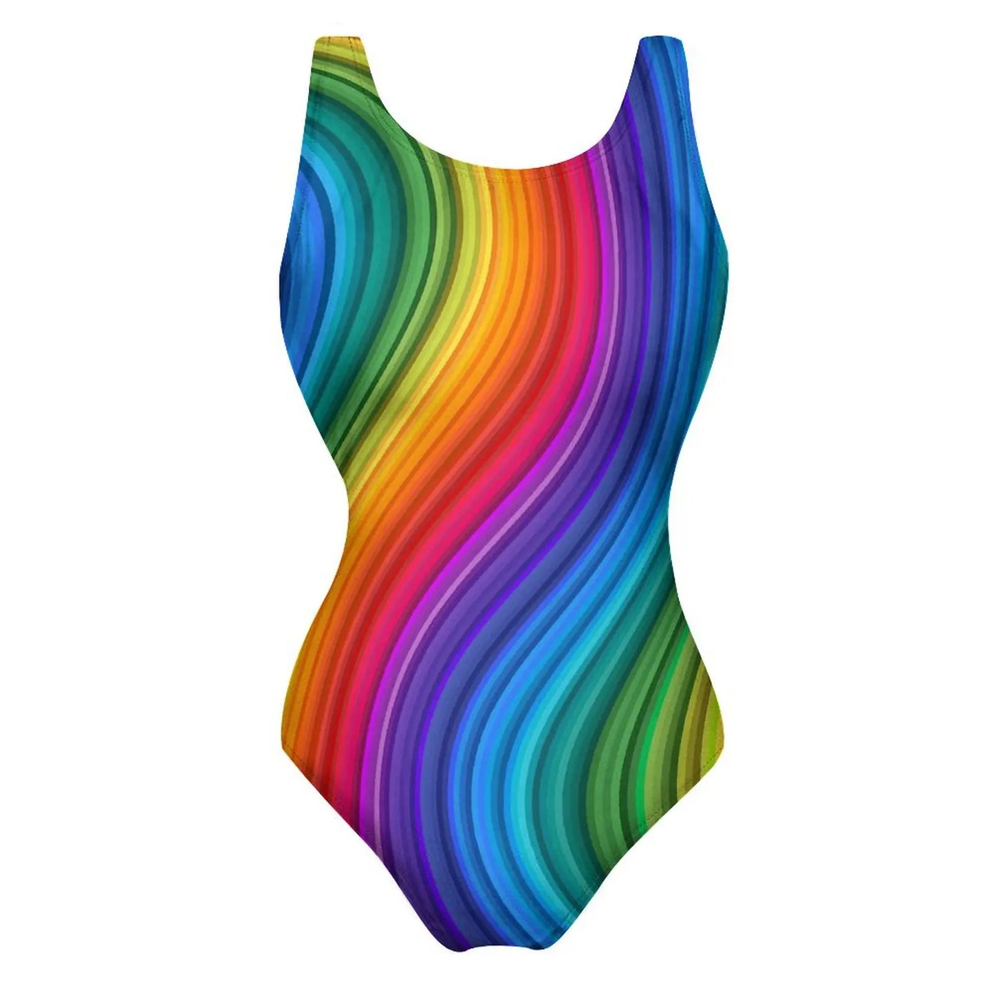 Bright Rainbow Swimsuit Abstract Art Push Up Swimwear One-Piece Vacation Bath Bathing Suit Bodysuit Design Beachwear Large Size