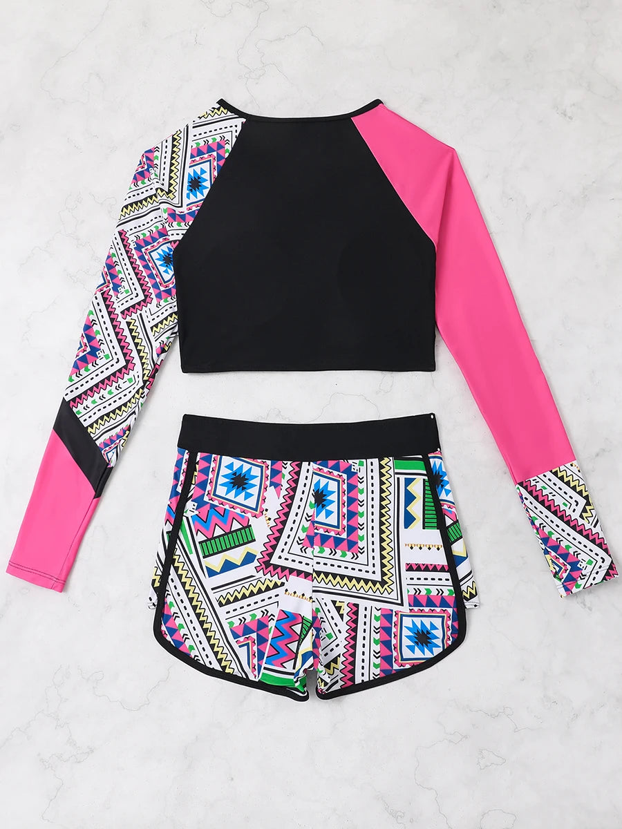 Print Swimsuit Women Two Pieces Surfing High Waist Shorts Swimwear Female Beachwear Bathers Bathing Swimming Swim Suit