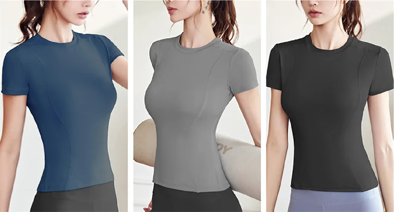 Aiithuug Short Sleeve Yoga Shirts Running Shirt Gym Workout Quick Dry Soft Tops Compress Sports T Shirt Simple Elastic Crop Top