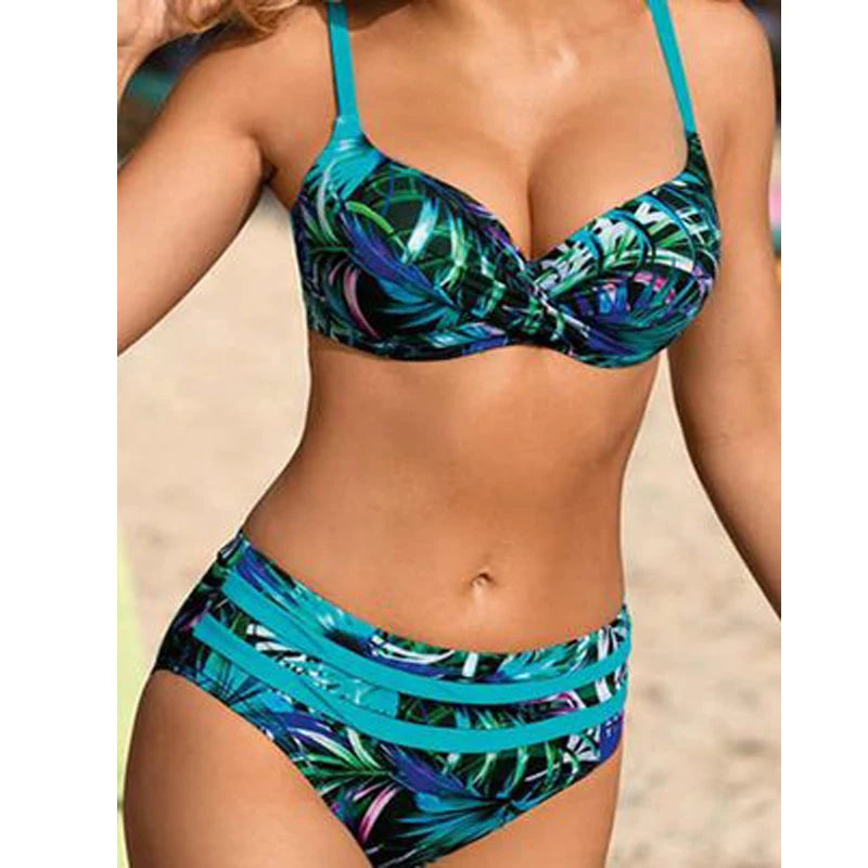 Push Up Bikini Set Women Printed Swimsuit Mid Waist Swimwear Female Bathers Swimming Bathing Swim Suit Beachwear