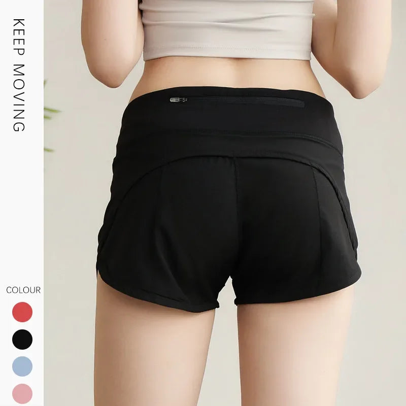 (S-XL)Women Quick Dry Running Shorts Anti-exposed Slim Fit Gym Bottoms Jogging Fitness Sport Shorts with Back Zipper Pocket