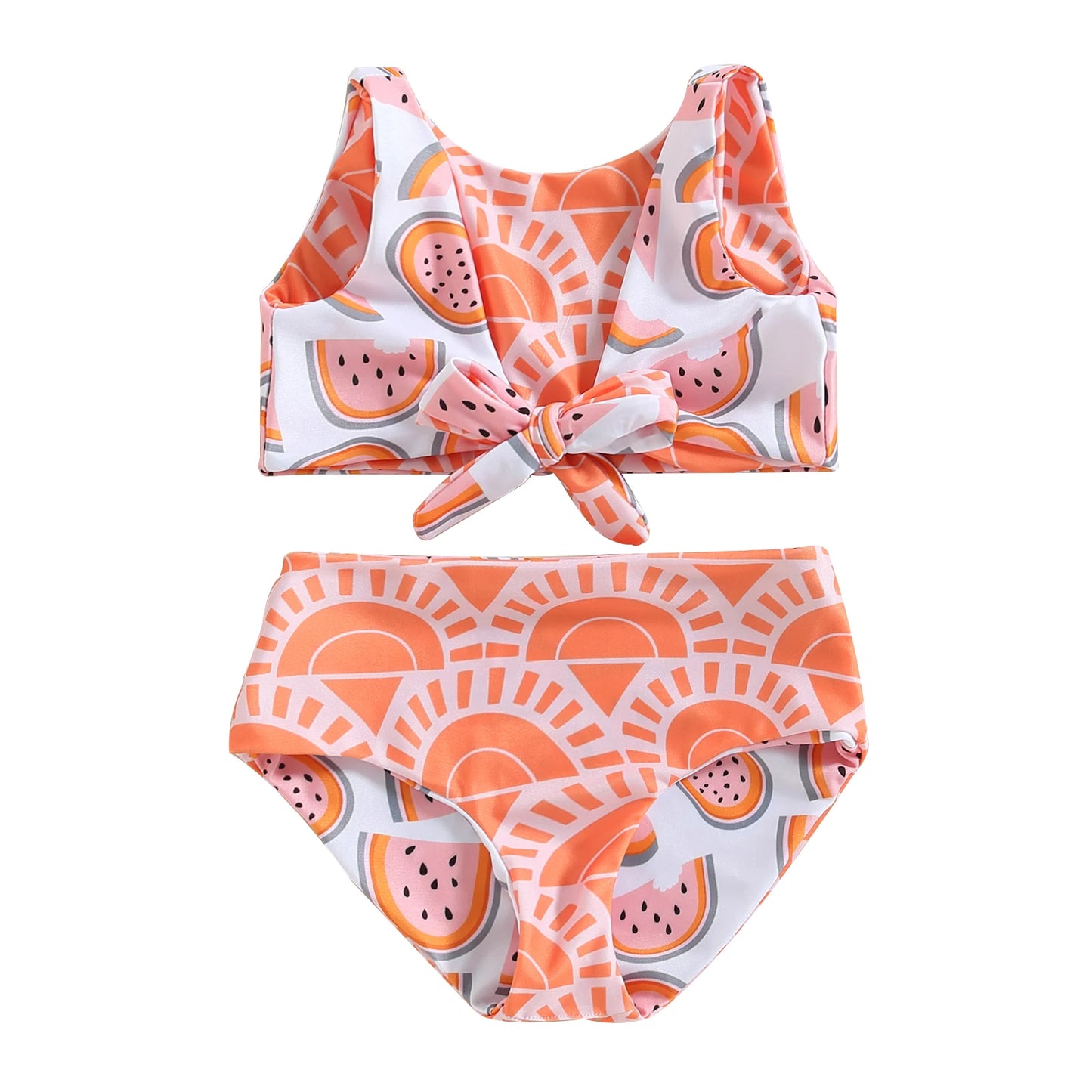 0-4Y Toddler Kid Girl Bikini Sets Swimsuit Sleeveless Watermelon/Flowers Print Beach Swimwear Vest + Briefs