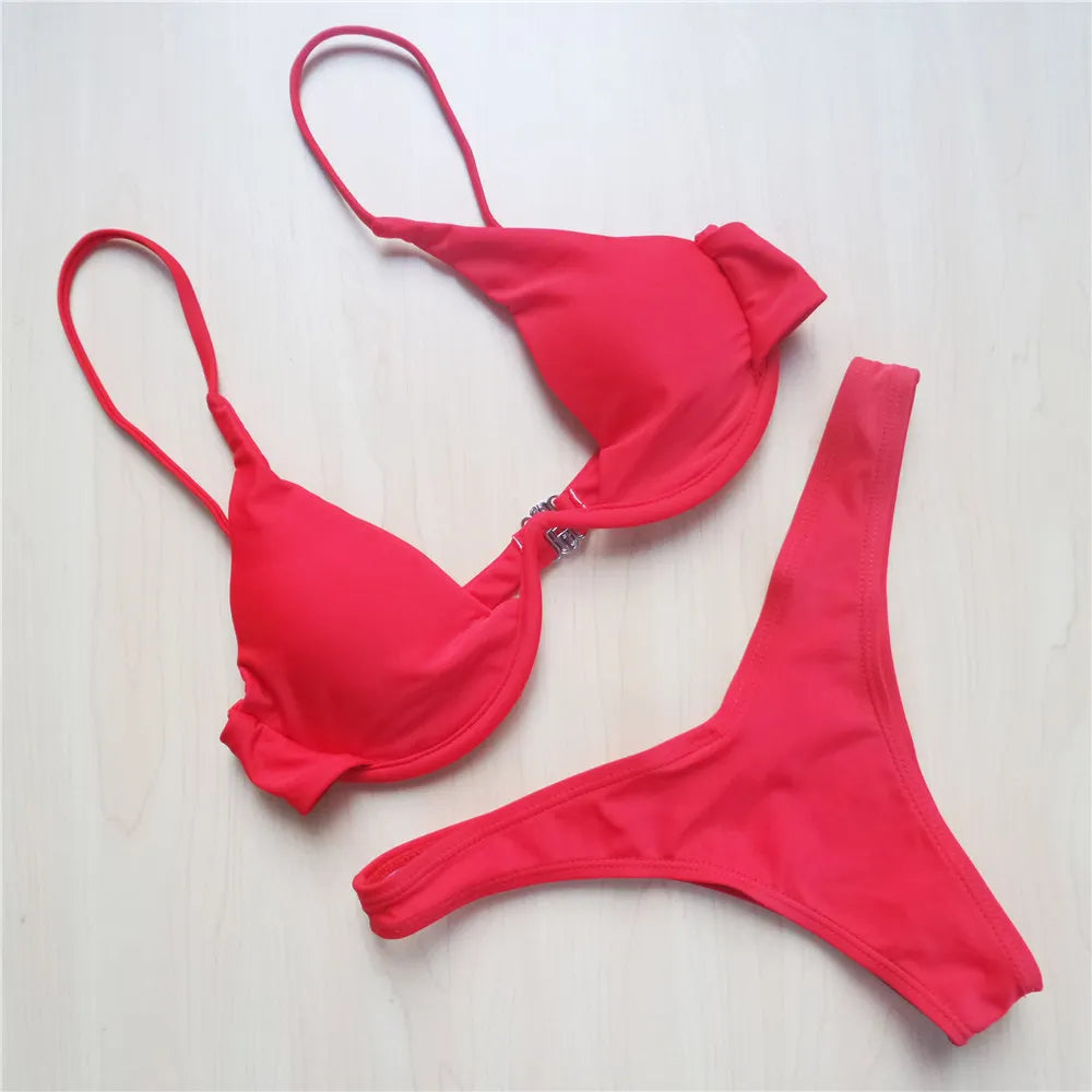 S - XL V-bar Underwired Bikini Female Swimsuit Women Swimwear Two-piece V shape Wire Bikini set Bather Bathing Suit Swim