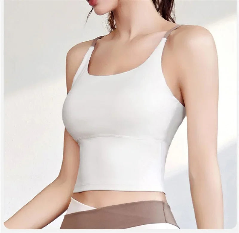 PofyBofy Build-in Bra Yoga Crop Top Sleeve Gym Tank Top Women Workout Bra Tanks Fitness Bra Tanks Yoga Crop Tops Crisscross Back