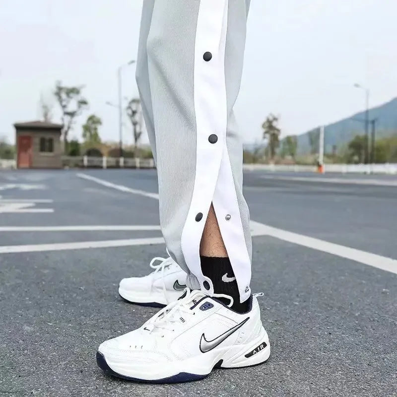 High Street Basketball Side Opening Drawstring Pants Men's Spring Autumn Thin Sports Cropped Pants Casual Tied Waist