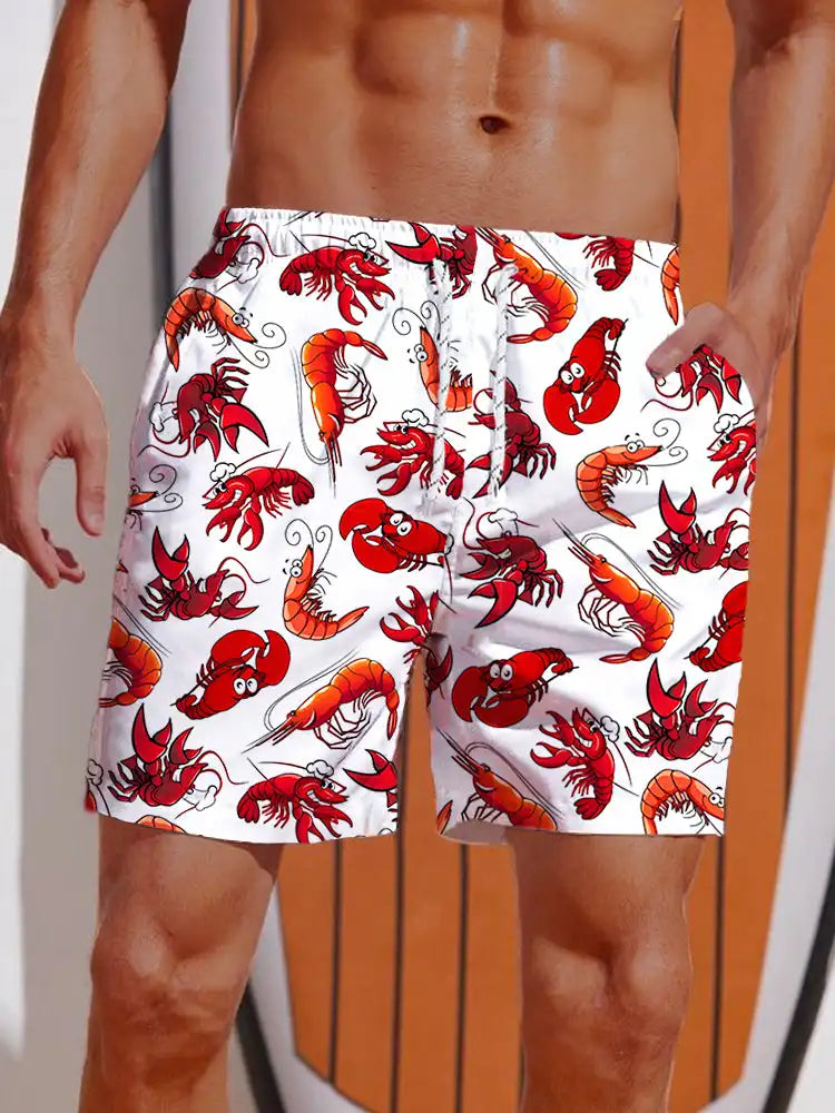 Summer 3D Printed Hawaiian Vacation Style Printing Shorts Men's Board Shorts Casual Swim Trunks Drawstring Breathable Short