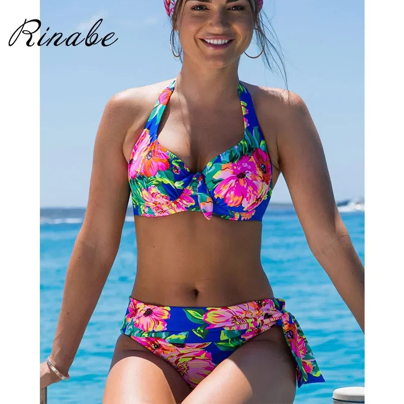 Push Up Bikinis Swimsuit Female Beachwear Floral Print Swimwear Women Bathing Suit High Waist Bikini Sets