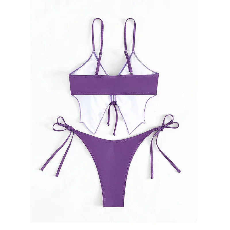 Butterfly Print Strapped Swimwear Women Tied High Cut Bikini Set Push Up Swimsuit Backless Summer Beach Bathing Suit Bathers