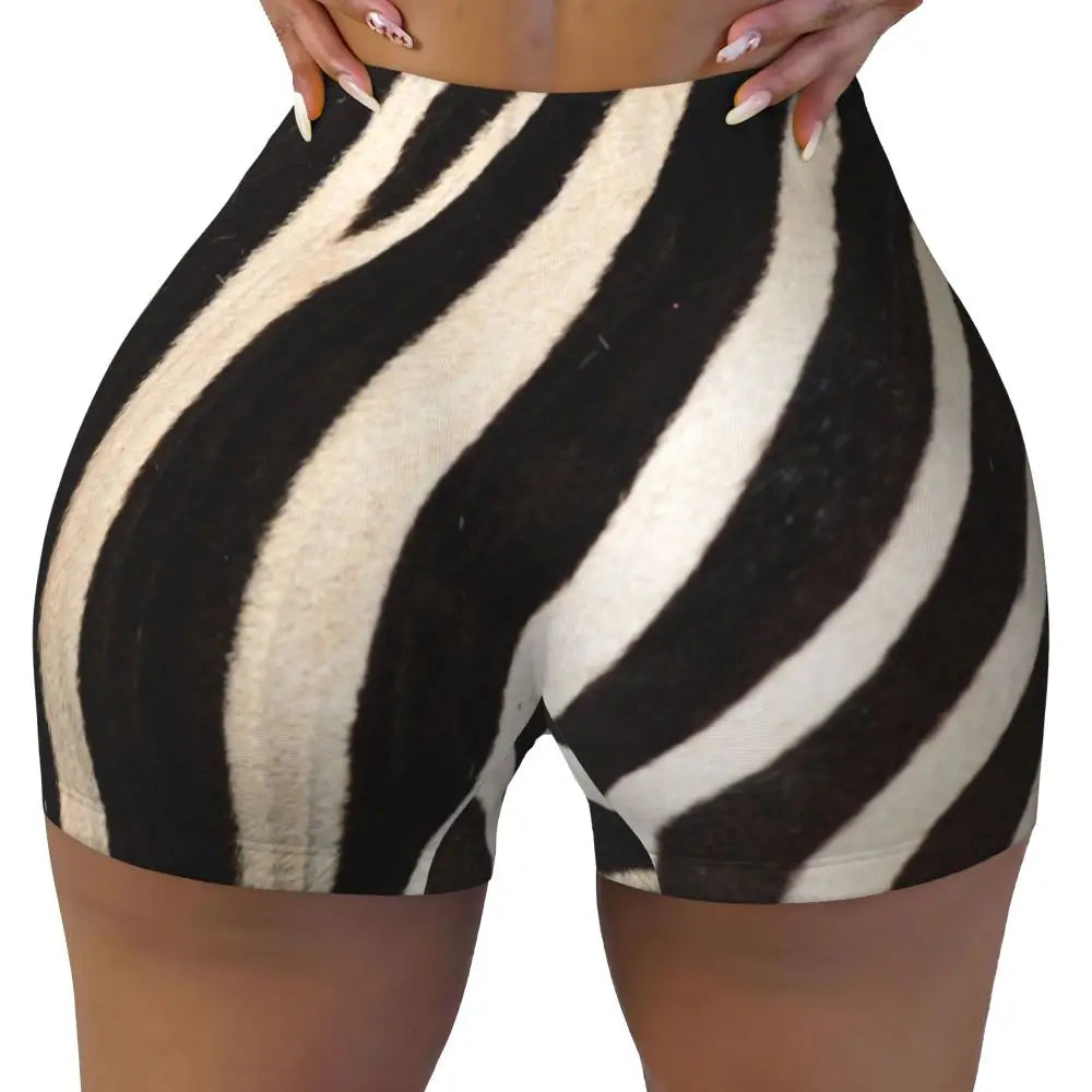 Wild Animal Designs Yoga Shorts Women Black And White Zebra Skin Stripes
