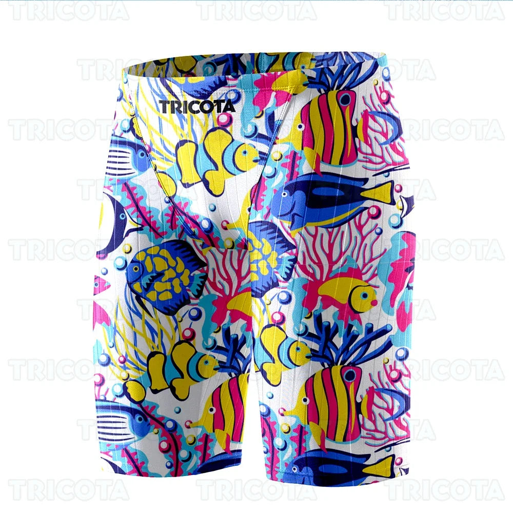 Men Beach Trunks Swimming Jammer Shorts Training Endurance Athletic Jammers Swimwear Swimsuit Uv Quick Dry Tight Surfing Shorts