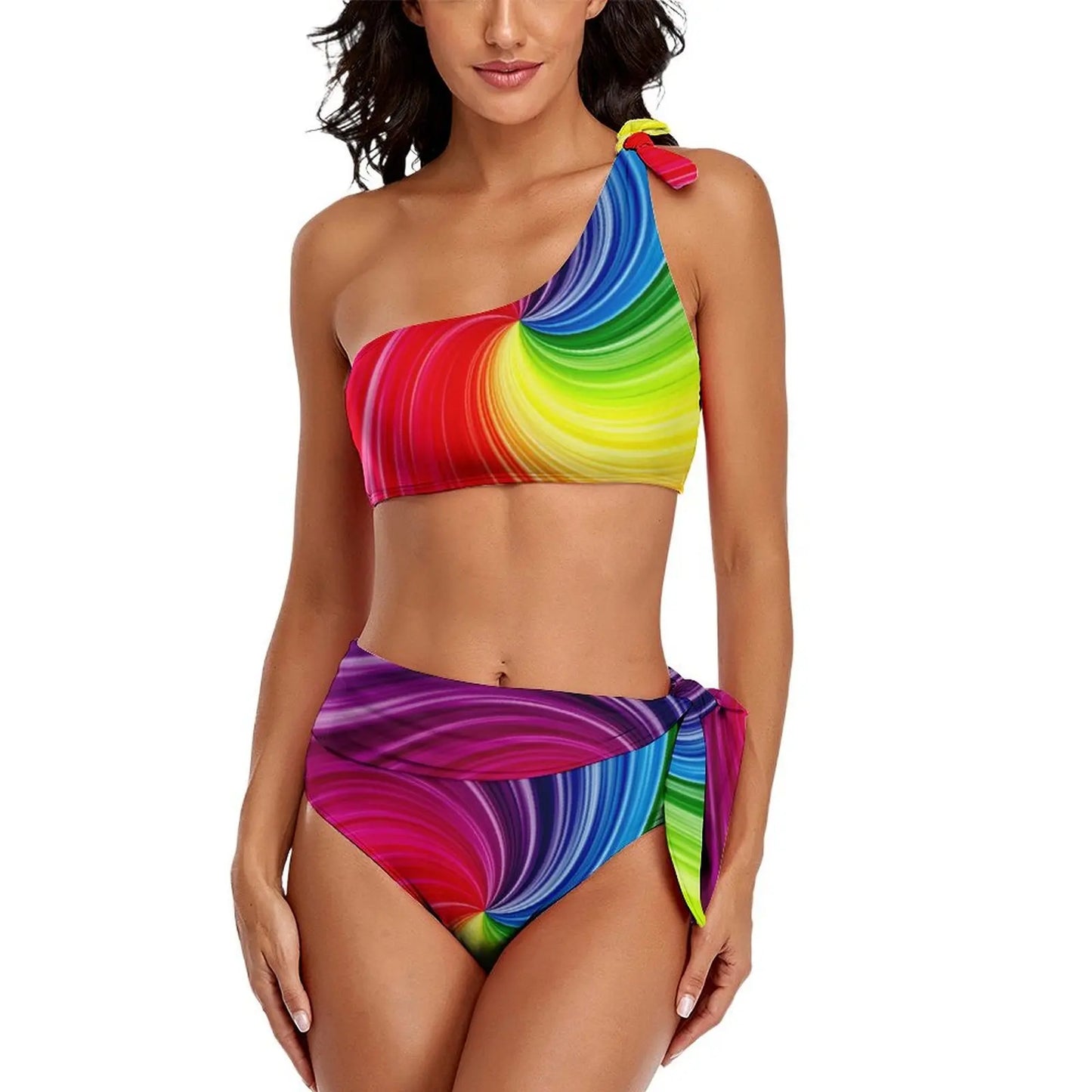 Retro Rainbow Bikinis Set Psychedelic Swirls Bikini Swimsuit High Waist Stylish Swimwear Beach 2 Pieces Feminine Bikinis