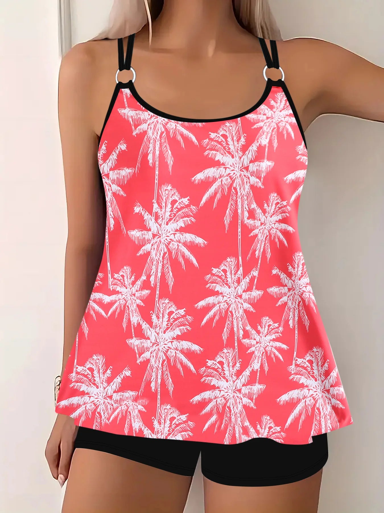 Plus Size Swimwear Women Tankini Beach Wear 2025 Bikini Set Coconut Print Two Piece Swimsuit Woman Bath Suits Big Size Monokini