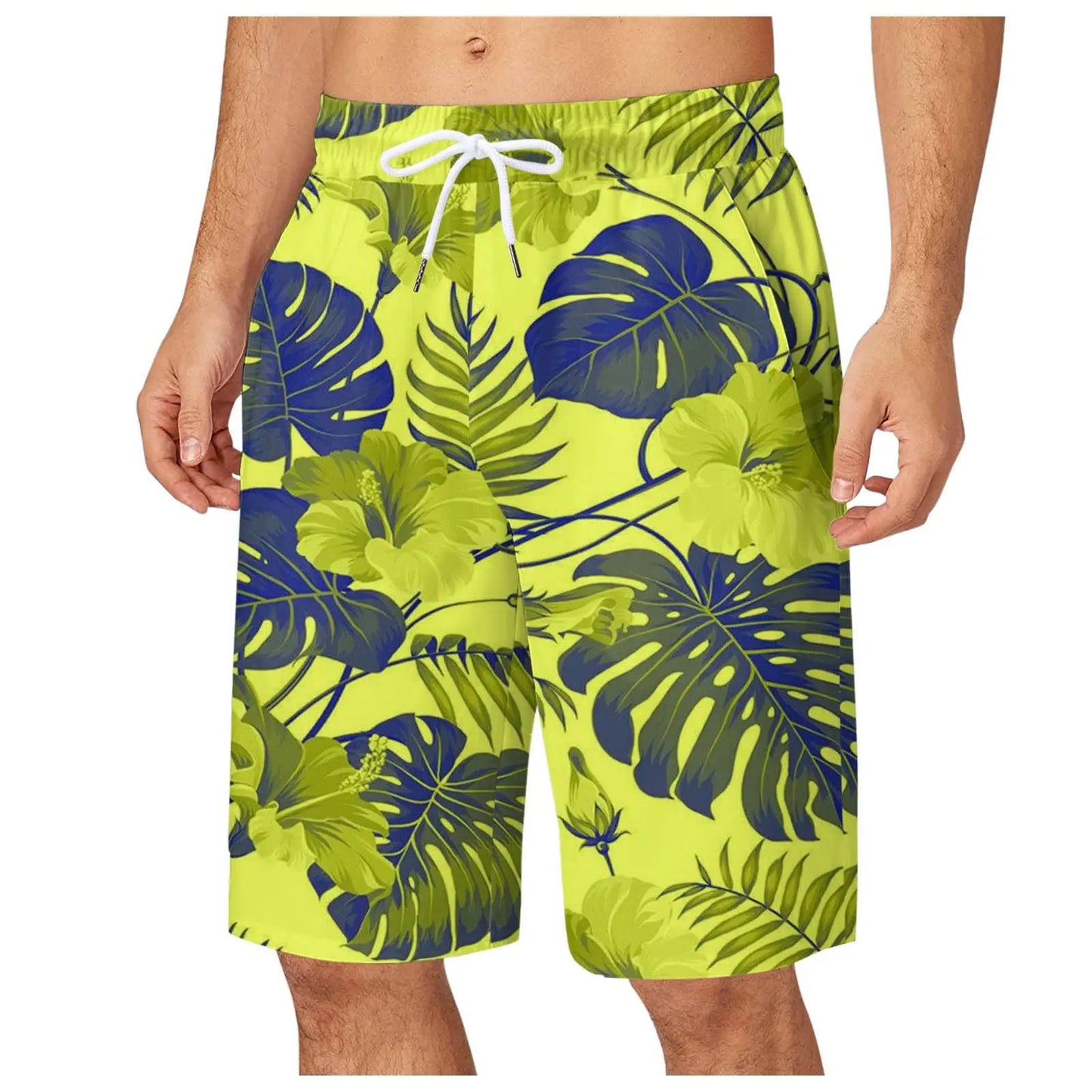 Men's Leaf Printed Sports Shorts Summer Cool Hawaiian 3D Printed Casual Swim Trunks Drawstring Surfboard Shorts