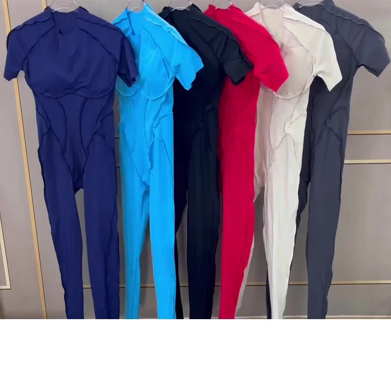 Women's One-piece chest pad Yoga Jumpsuit leggings Short sleeve Backless Slim Fit Sports Outfit High elasticity soft comfort