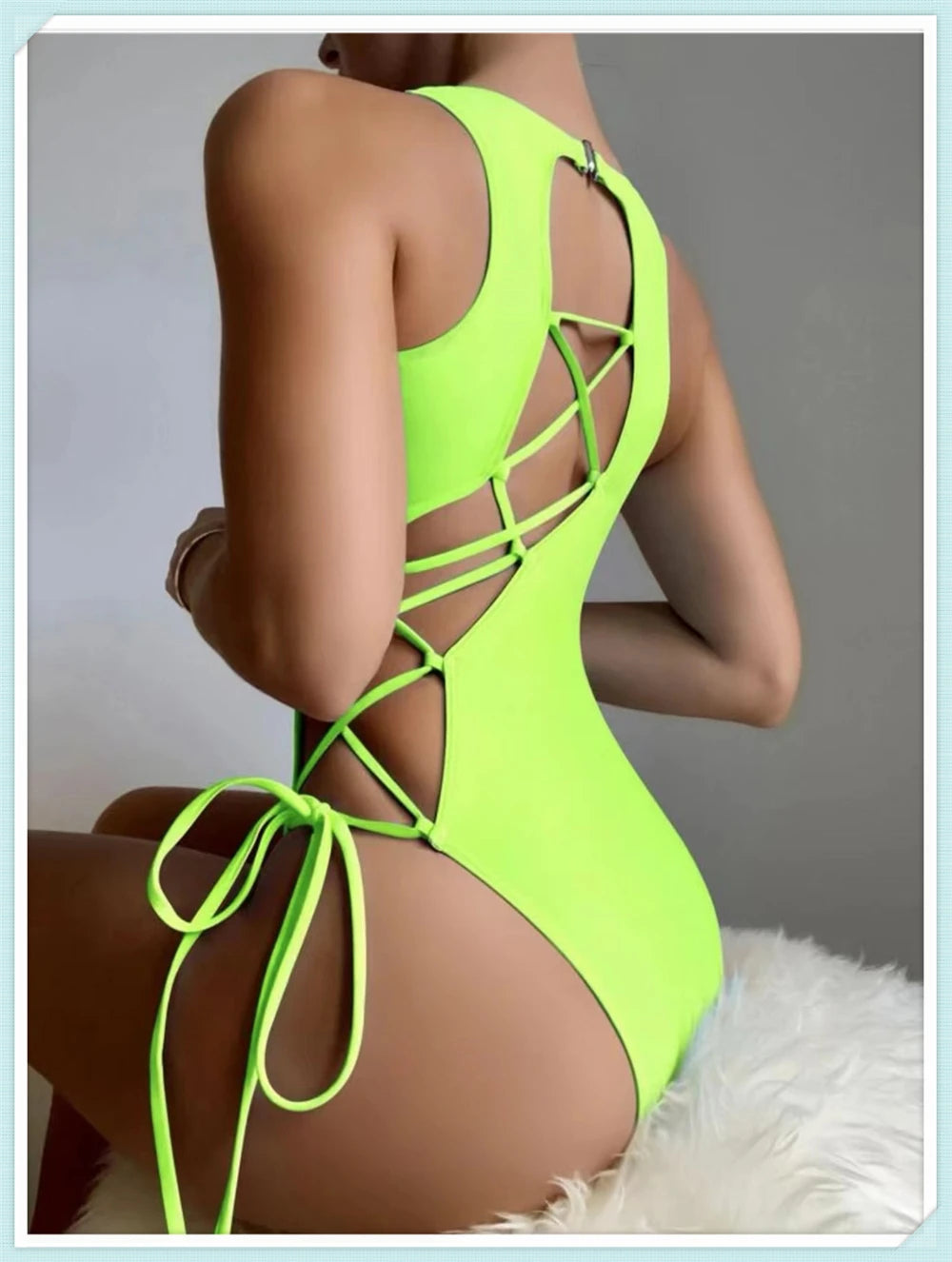 Lace Up Back Swimsuit One Piece Printed Swimwear Women Backless Bathing Swimming Suit Female Padded Beachwear Bodysuit