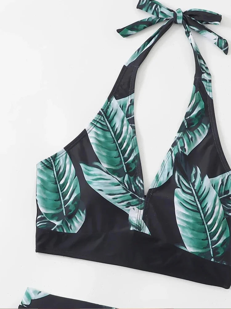 Push Up Bikinis Set Swimwear Women Leaf Print Swimsuit Summer Beach Wear Tankini Bathing Suit