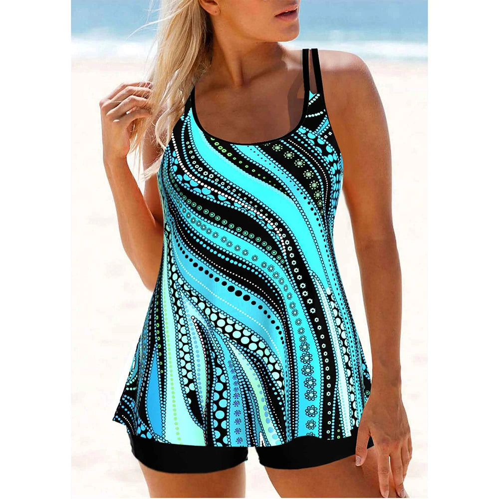 Stripes & Tie Die Patterns Plus Size Women Tankini Printed Beachwear Summer Beach Swimwear