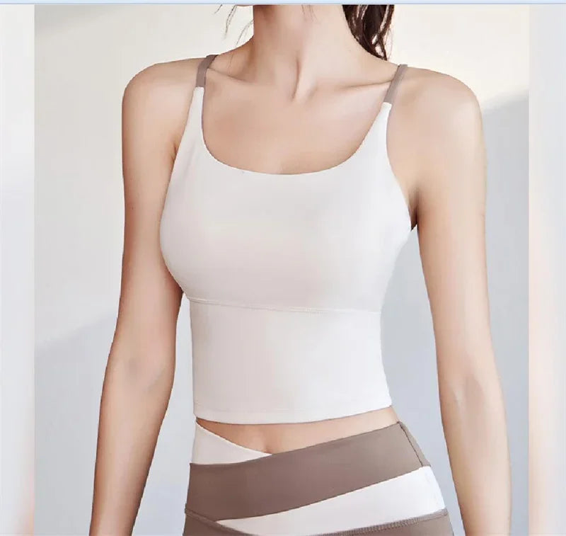 PofyBofy Build-in Bra Yoga Crop Top Sleeve Gym Tank Top Women Workout Bra Tanks Fitness Bra Tanks Yoga Crop Tops Crisscross Back