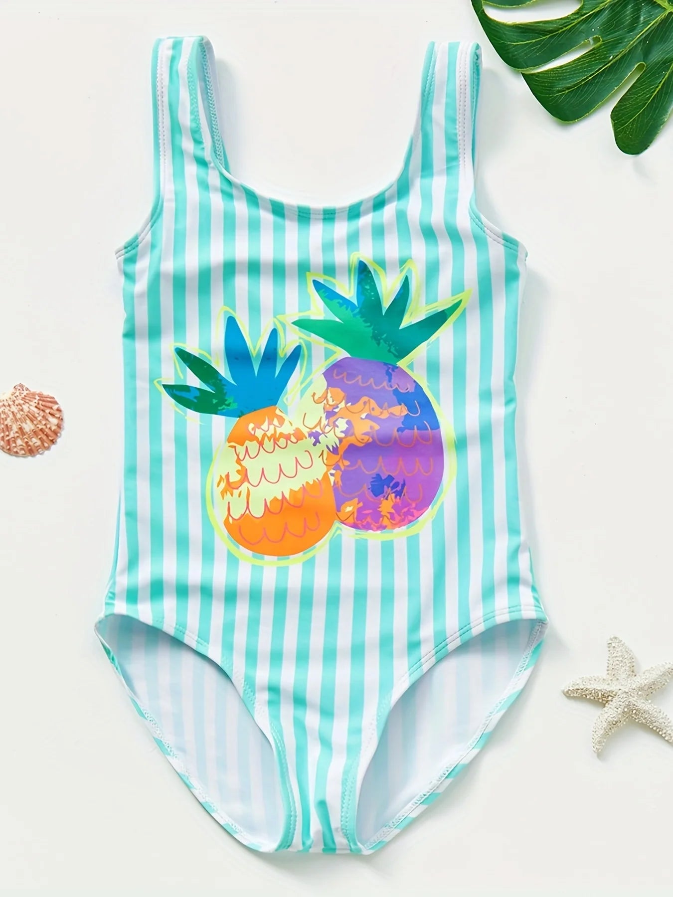 A girl's swimsuit with a fruit pattern, suitable for children aged 2-11. Chest Pad