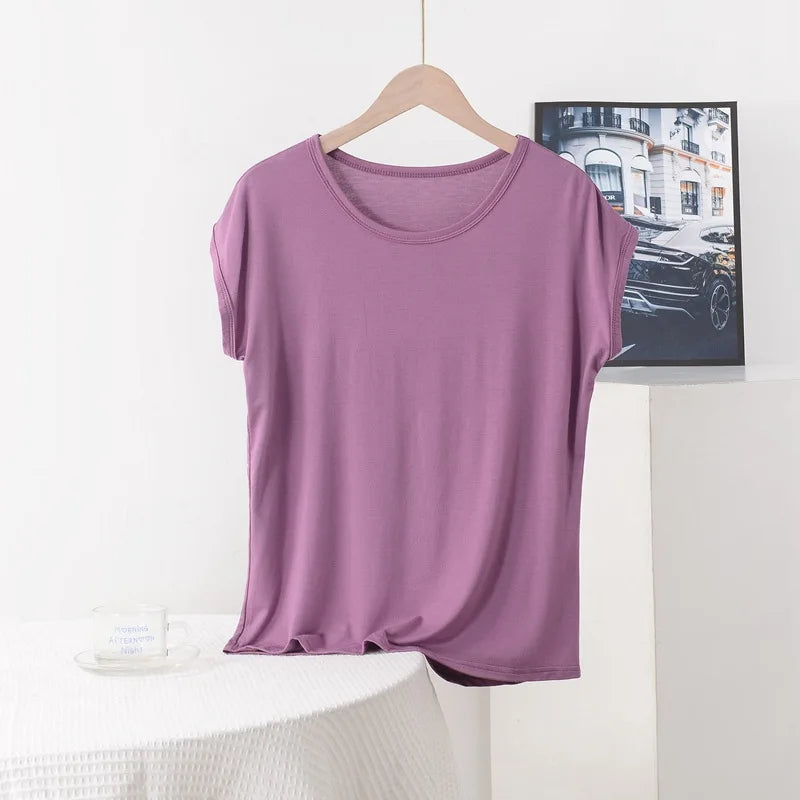 Plus size Summer women's Tshirt O-Neck Modal Loose T-shirt Solid color Simple Tee Tops XL to 8XL Bottoming Tshirts all match